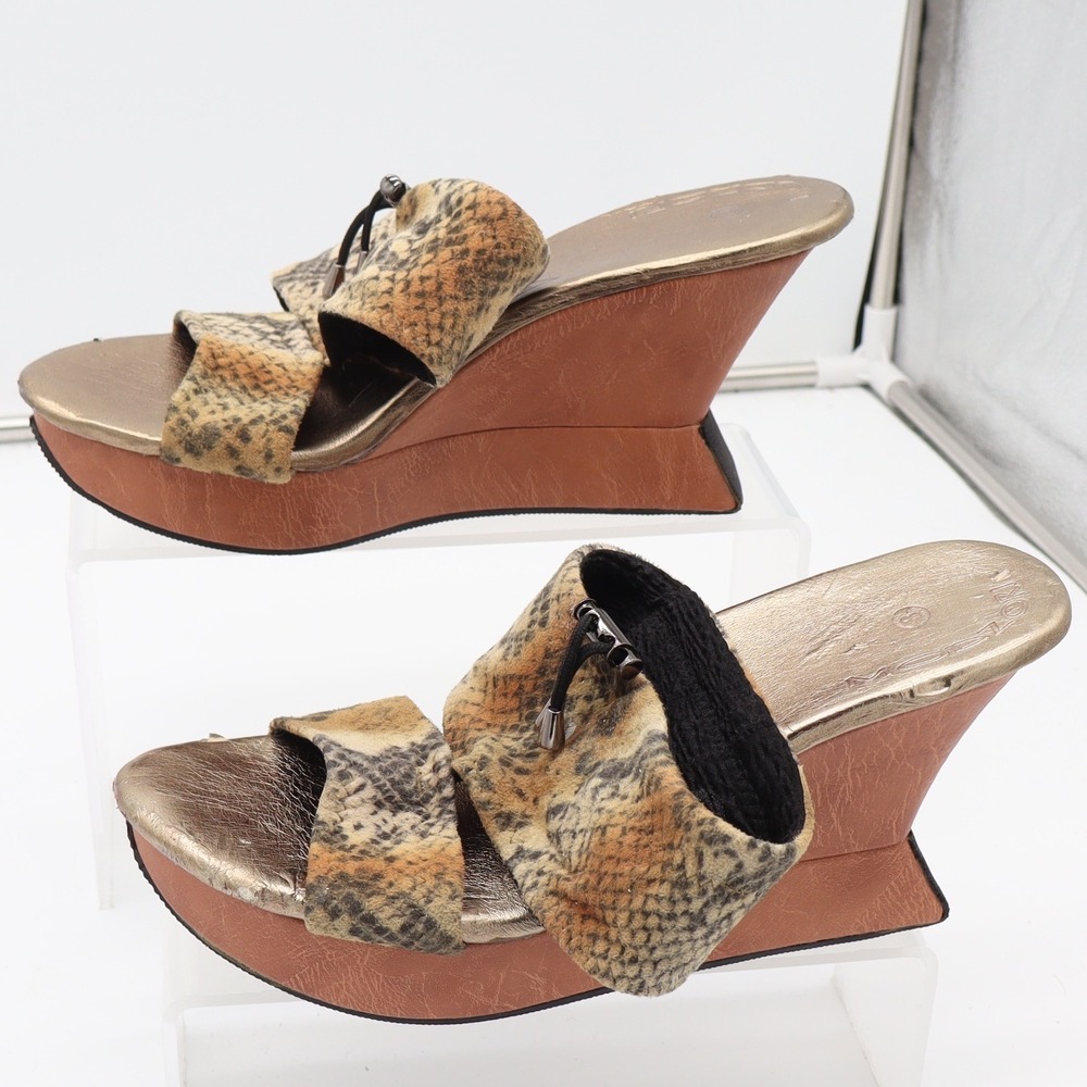 Modzori Wedge Sandals Womens 8 Platform Snakeskin Gold Reversible Fair